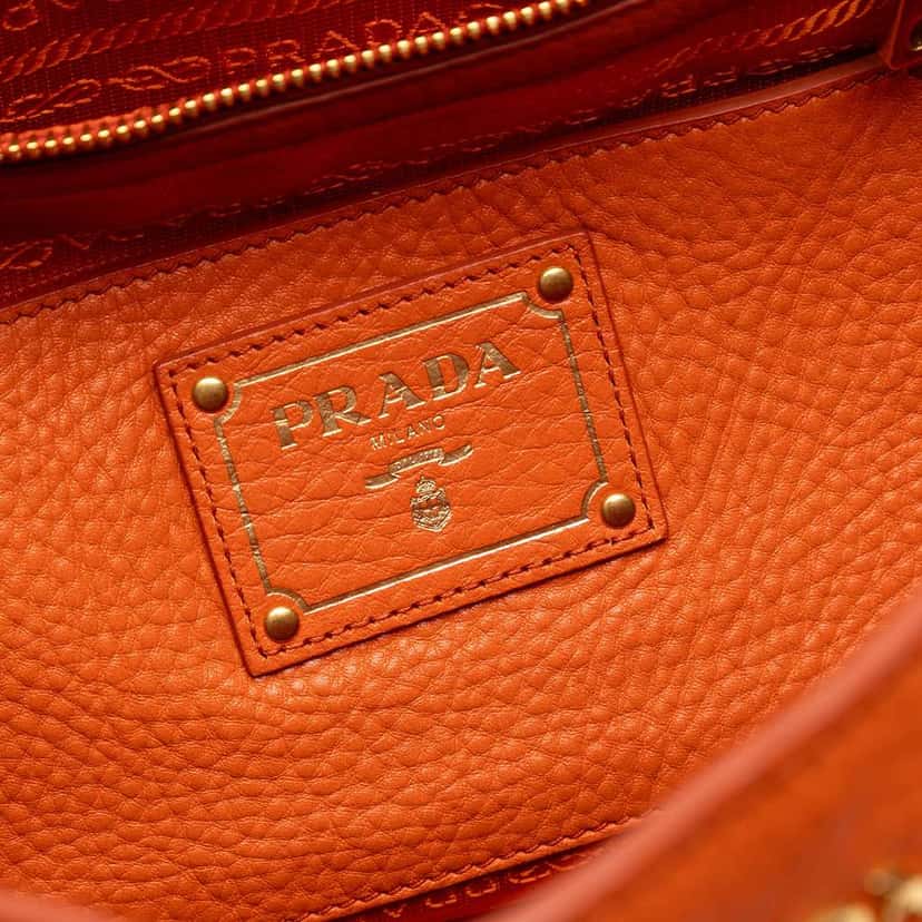 Prada Vitello Daino Open Convertible Tote Orange Leather Very good condition - Box View