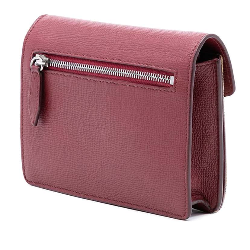 Burberry Small Leather and House Check Canvas Derby Macken Crossbody Red Leather Very good condition - Back View