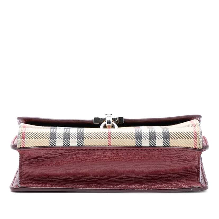 Burberry Small Leather and House Check Canvas Derby Macken Crossbody Red Leather Very good condition - Inside View
