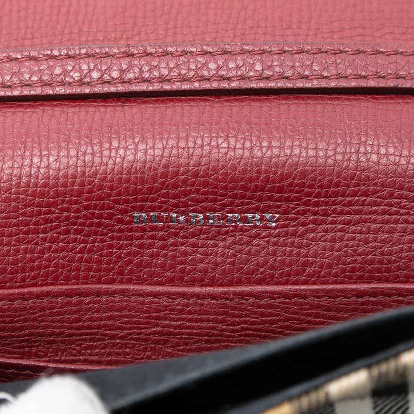 Burberry Small Leather and House Check Canvas Derby Macken Crossbody Red Leather Very good condition - Box View