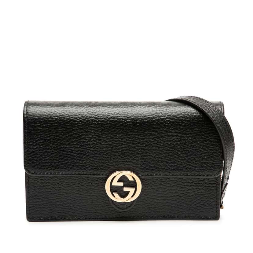 Gucci Interlocking G Dollar Calfskin Wallet on Chain Black Leather Very good condition - Front View