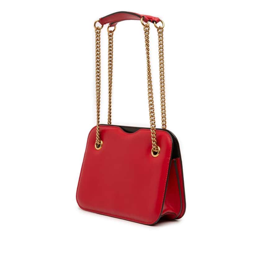 Fendi Calfskin Vitello King Nubuck Pequin Karligraphy Pocket Shoulder Bag Red Leather Very good condition - Back View