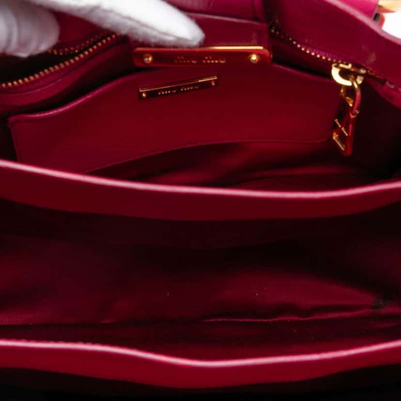 Miu Miu Goatskin Madras Satchel Pink Leather Very good condition - Model View