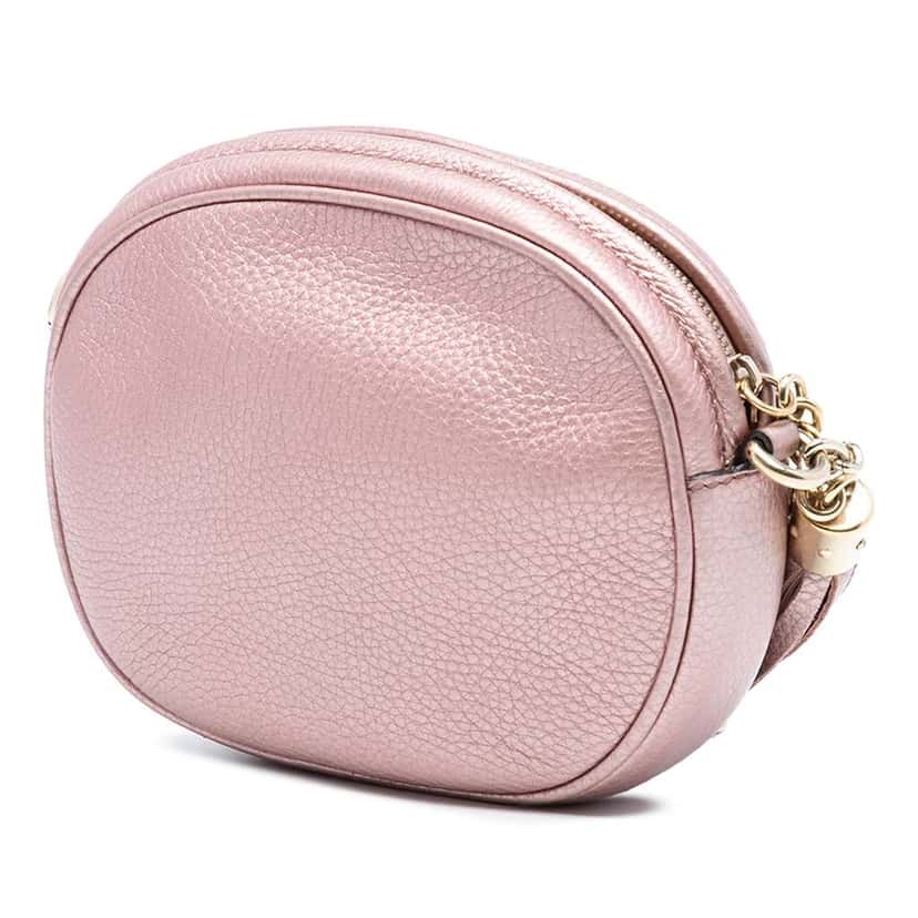 Gucci Mini Metallic Pebbled Calfskin Soho Chain Crossbody Pink Leather Very good condition - Back View