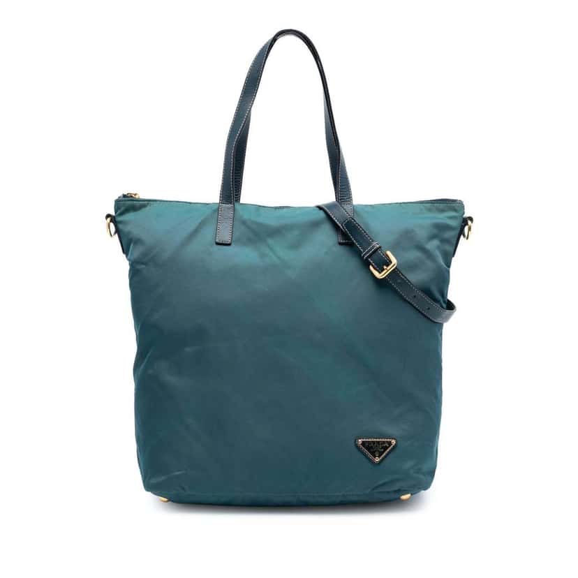 Prada Saffiano Trimmed Tessuto Zip Top Convertible Tote Blue Very good condition - Front View
