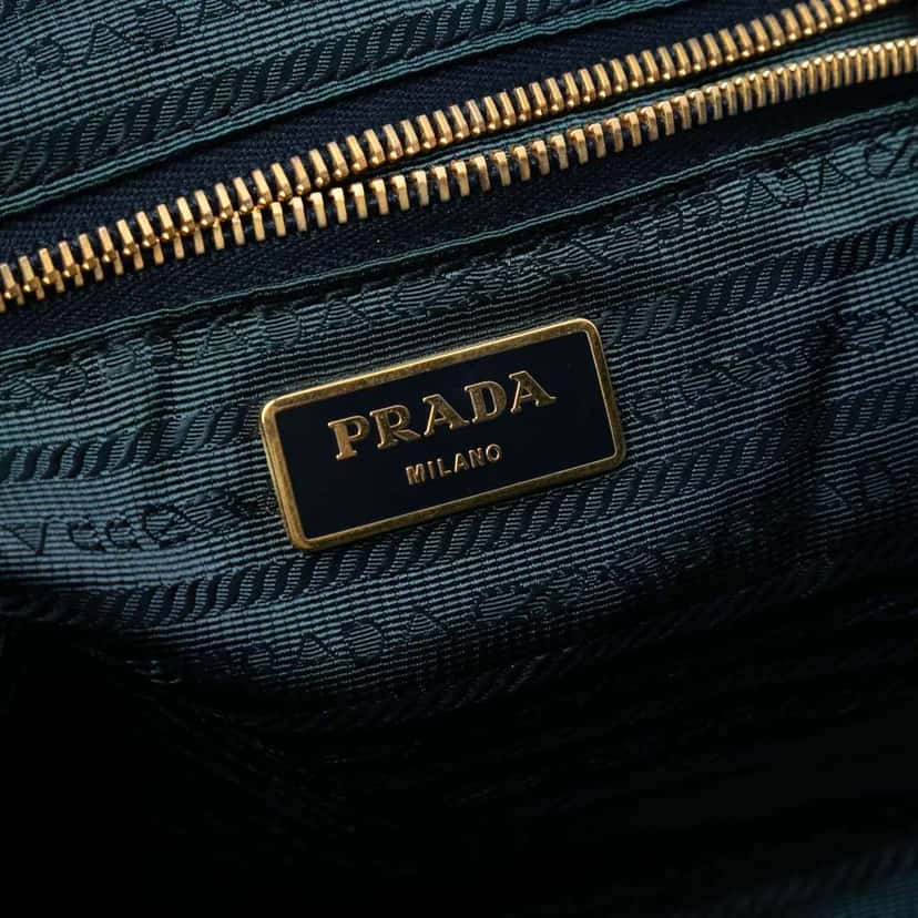 Prada Saffiano Trimmed Tessuto Zip Top Convertible Tote Blue Very good condition - Box View