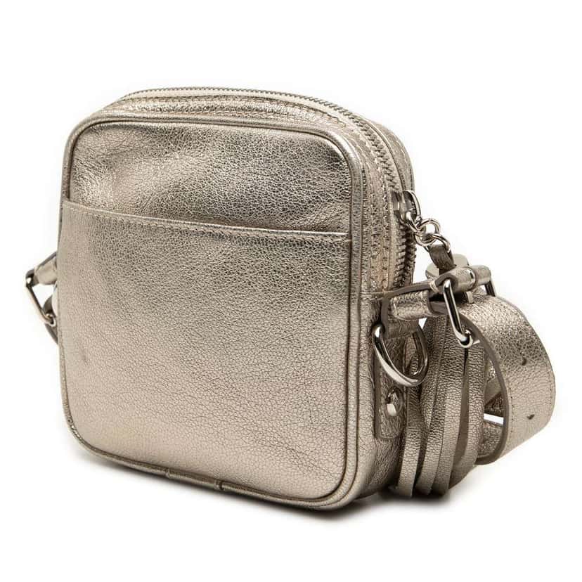 Loewe Mini Metallic Goatskin Anagram Tassel Crossbody Silver Leather Very good condition - Back View