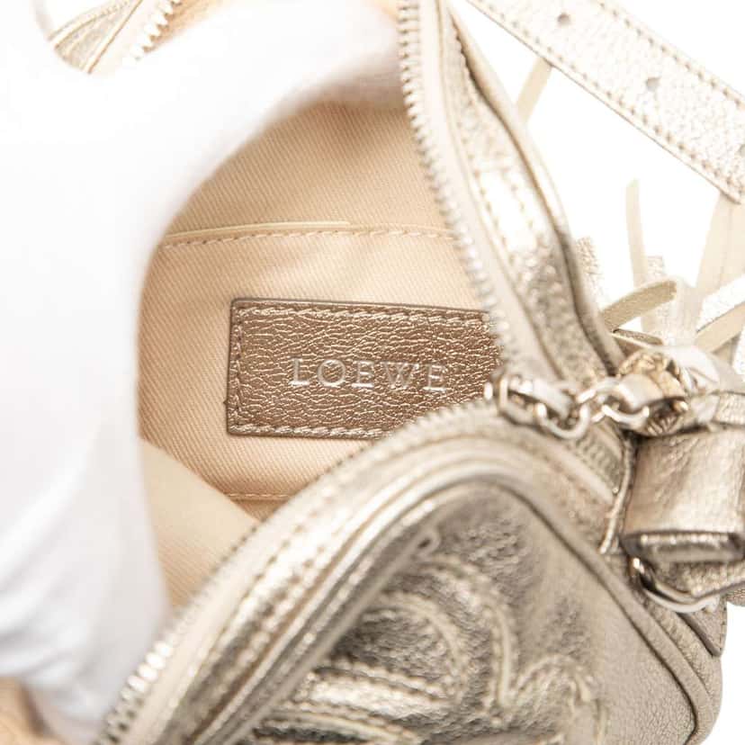 Loewe Mini Metallic Goatskin Anagram Tassel Crossbody Silver Leather Very good condition - Box View