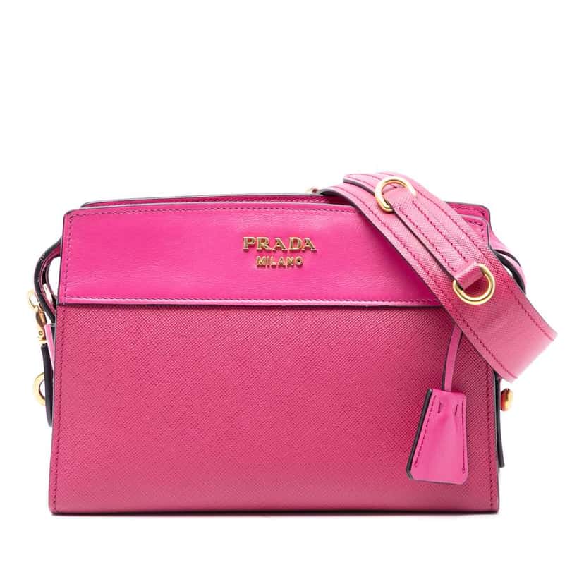 Prada Saffiano and City Calf Esplanade Crossbody Pink Leather Good condition - Front View