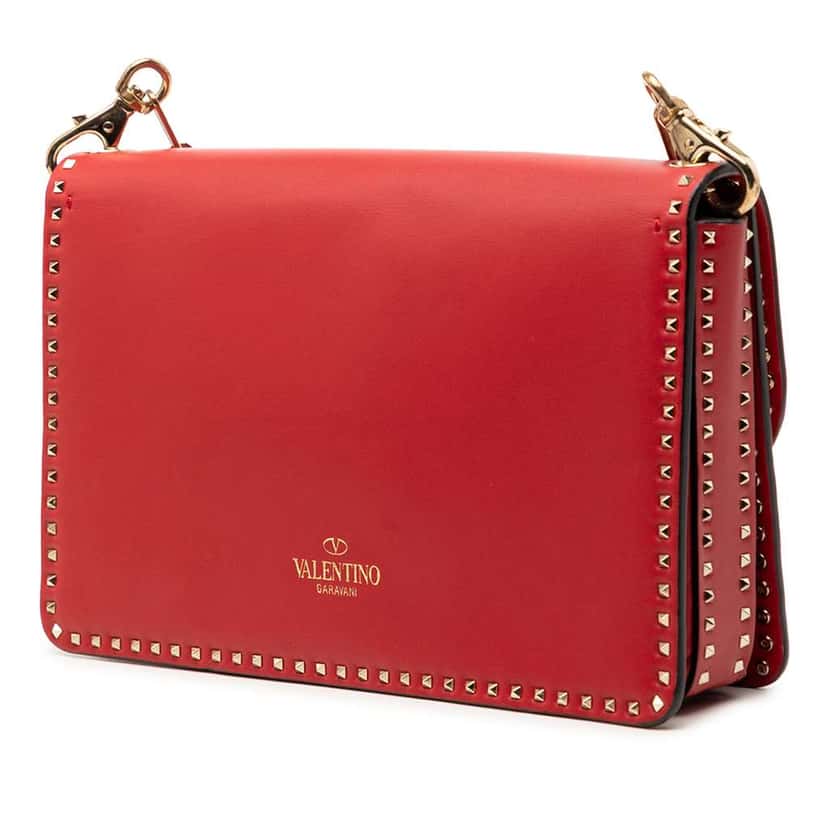 Valentino Leather Rockstud Turnlock Chain Crossbody Red Leather Very good condition - Back View