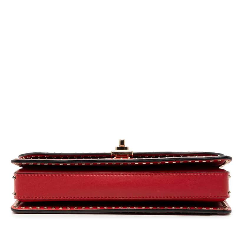 Valentino Leather Rockstud Turnlock Chain Crossbody Red Leather Very good condition - Inside View