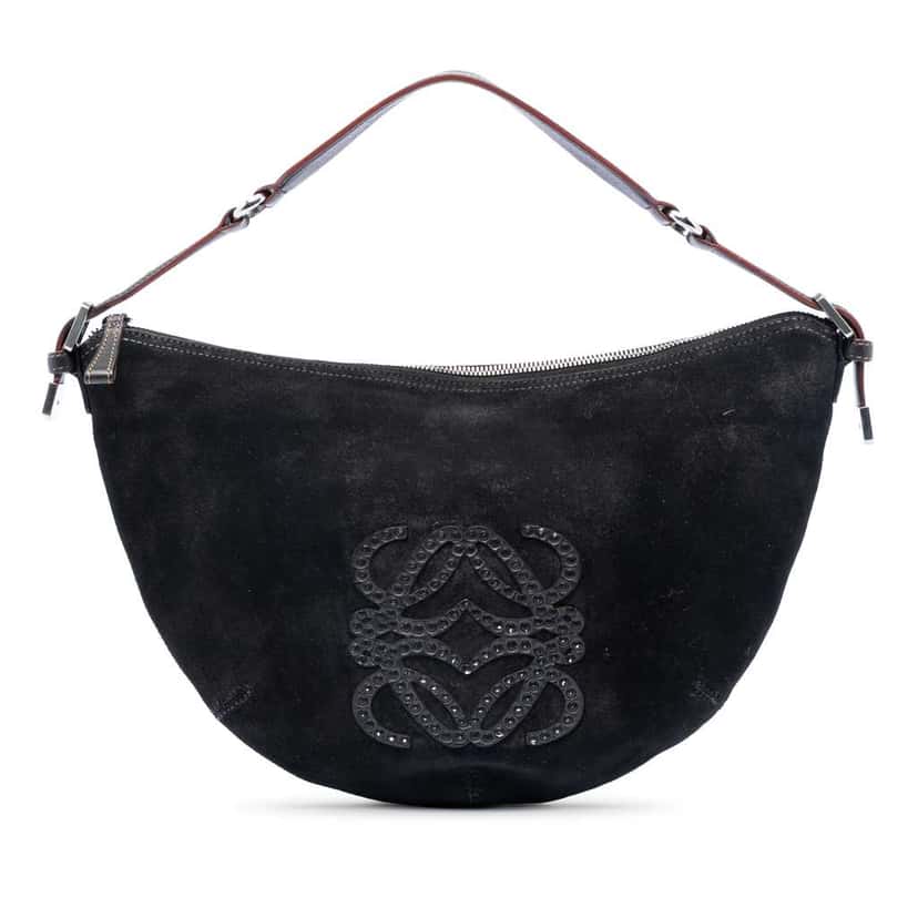 Loewe Suede Studded Anagram Hobo Black Leather Very good condition - Front View