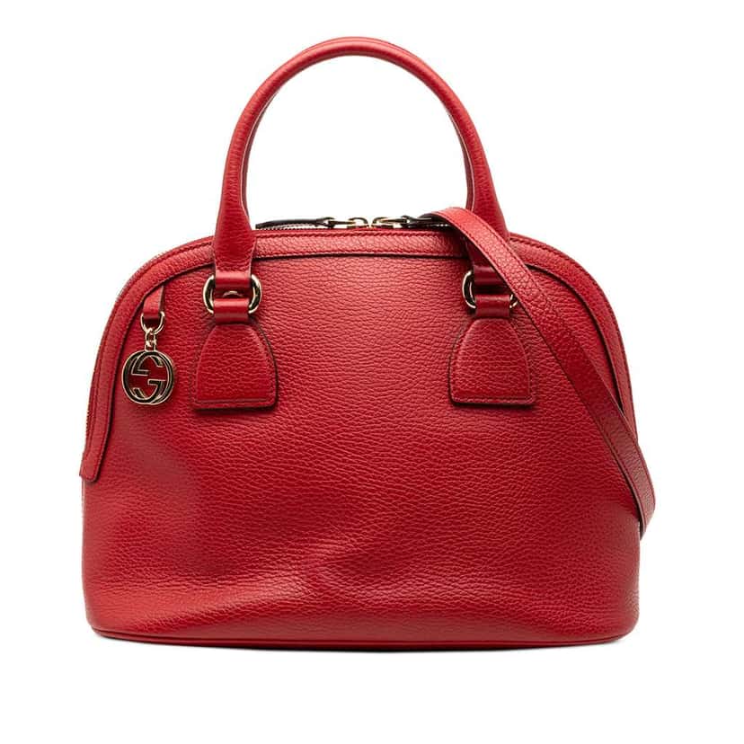 Gucci Small Dollar Calfskin GG Charm Dome Satchel Red Leather Very good condition - Front View