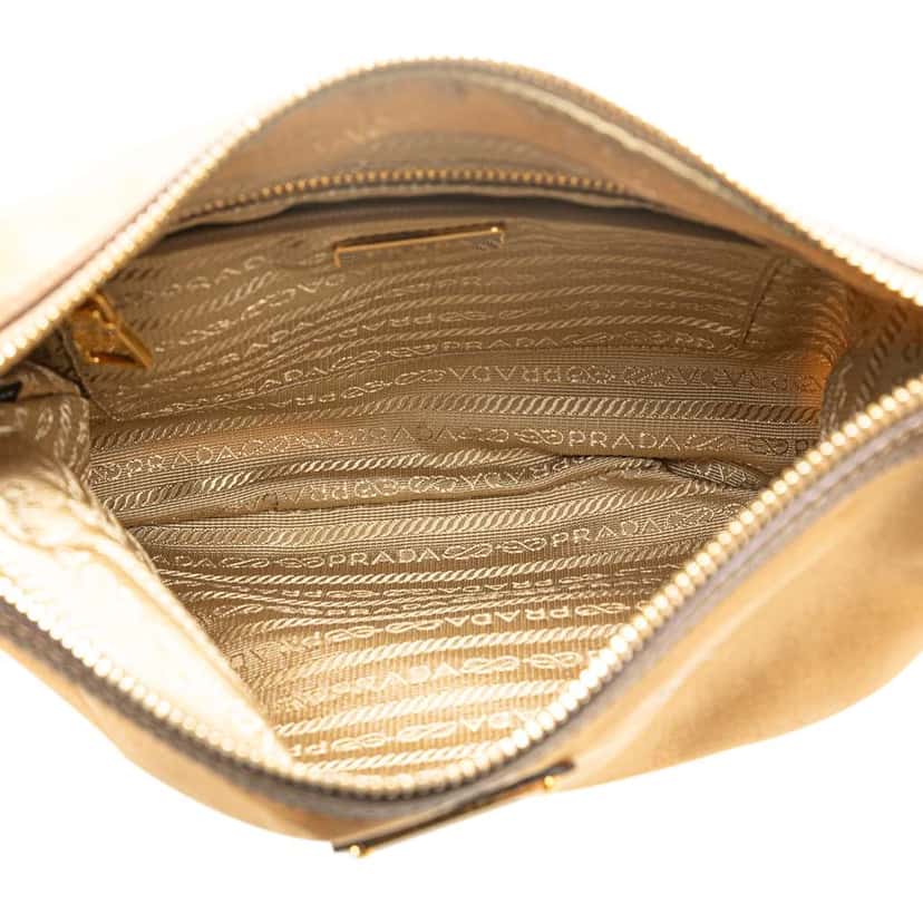 Prada Saffiano Trimmed Tessuto Zip Top Crossbody Brown Very good condition - Model View