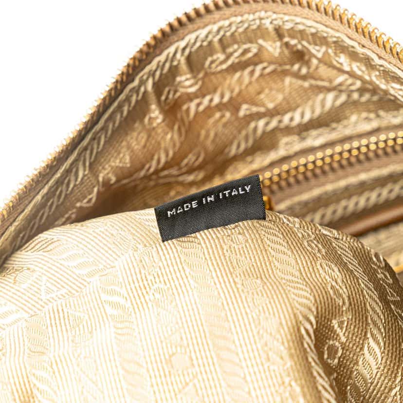 Prada Saffiano Trimmed Tessuto Zip Top Crossbody Brown Very good condition - Box View