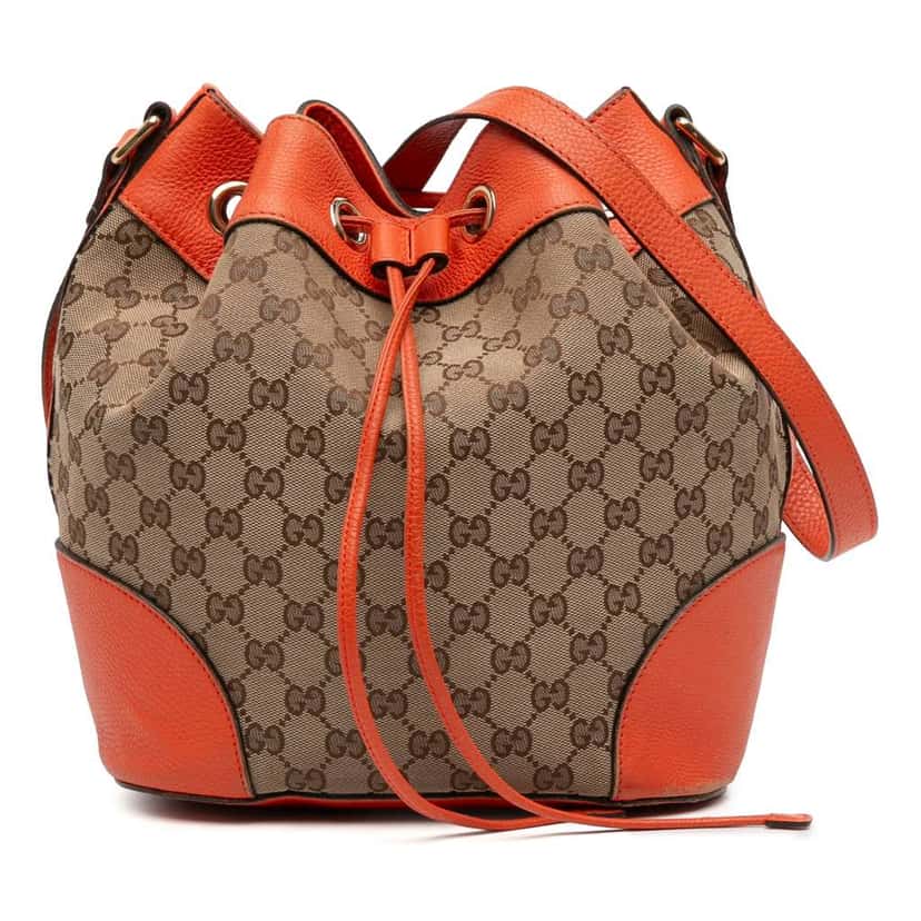 Gucci GG Canvas Drawstring Bucket Bag Brown Canvas Very good condition - Front View