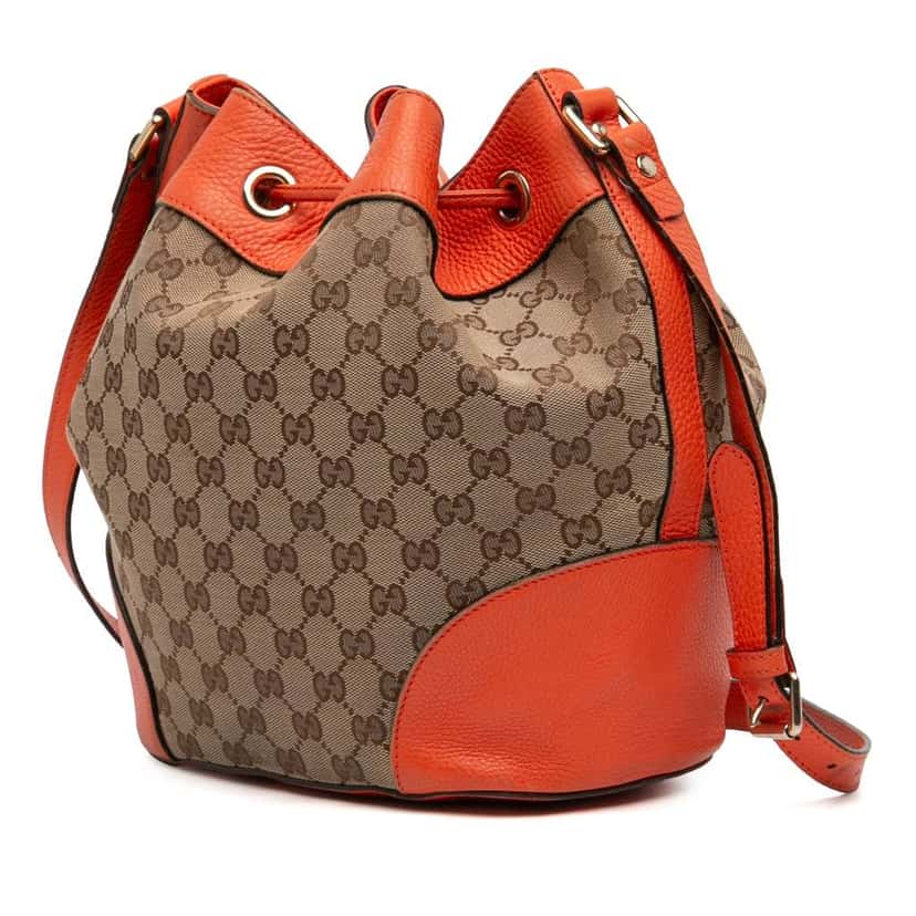 Gucci GG Canvas Drawstring Bucket Bag Brown Canvas Very good condition - Back View