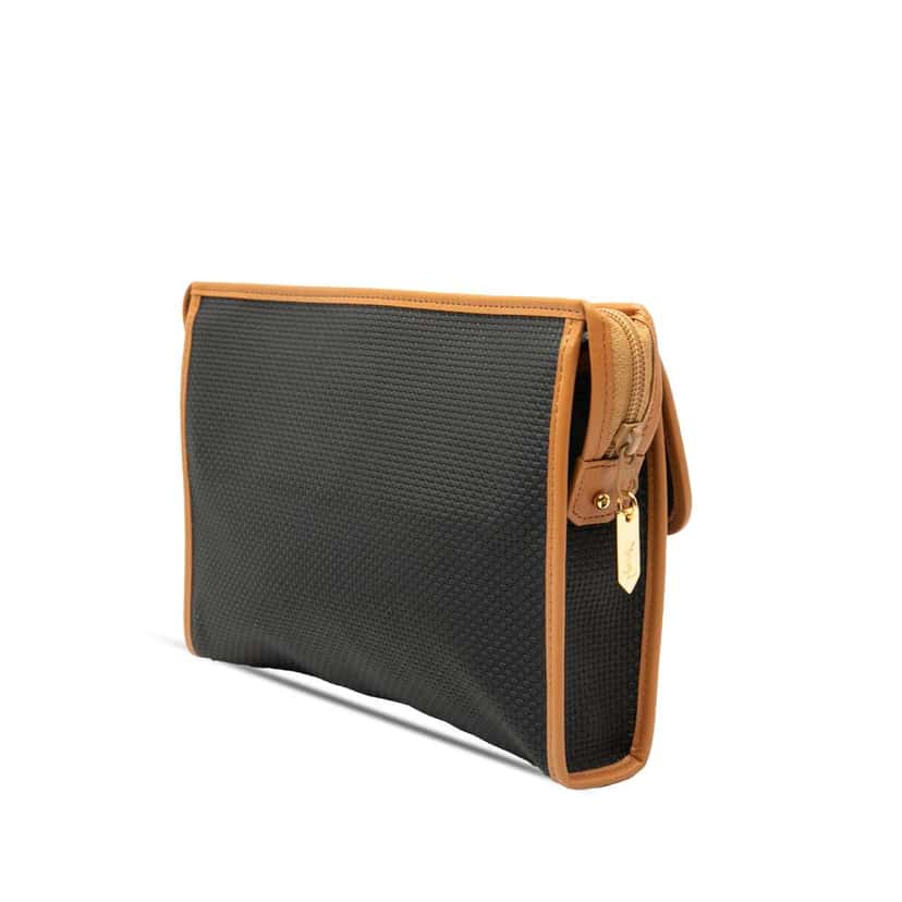 Saint Laurent Leather Trimmed Coated Canvas Clutch Black Canvas Very good condition - Back View