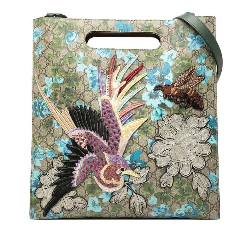 Gucci GG Supreme Embroidered Linea C Blooms XL Tote Brown Canvas Very good condition - Front View