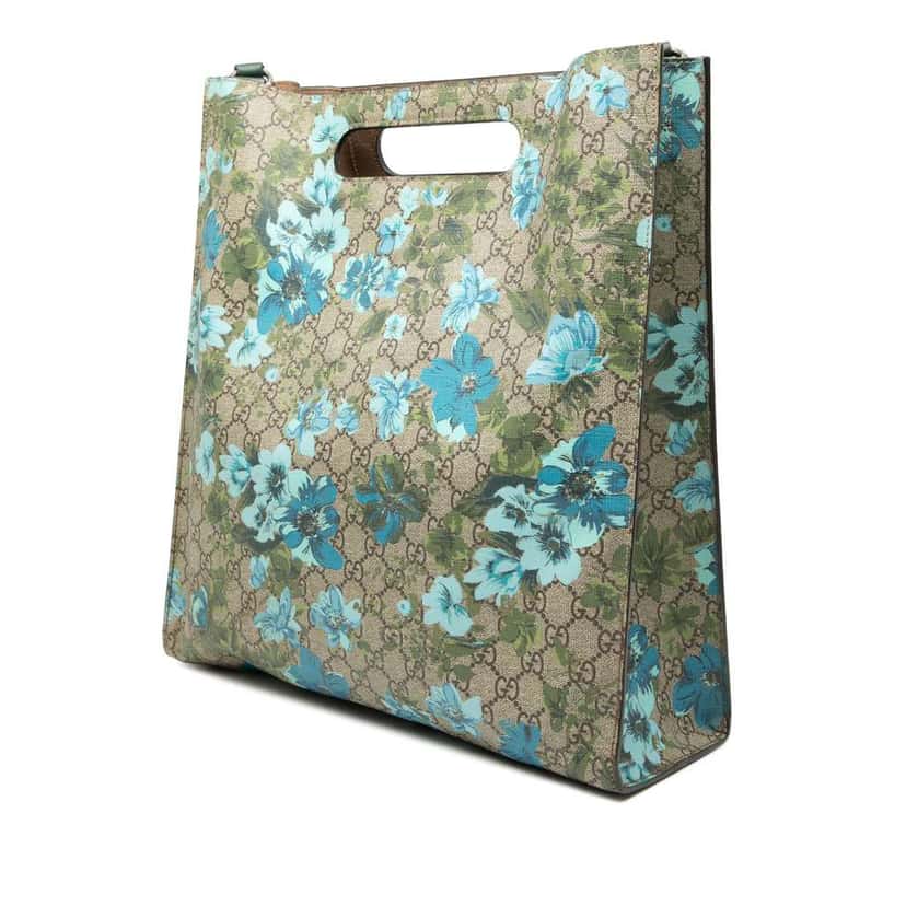 Gucci GG Supreme Embroidered Linea C Blooms XL Tote Brown Canvas Very good condition - Back View