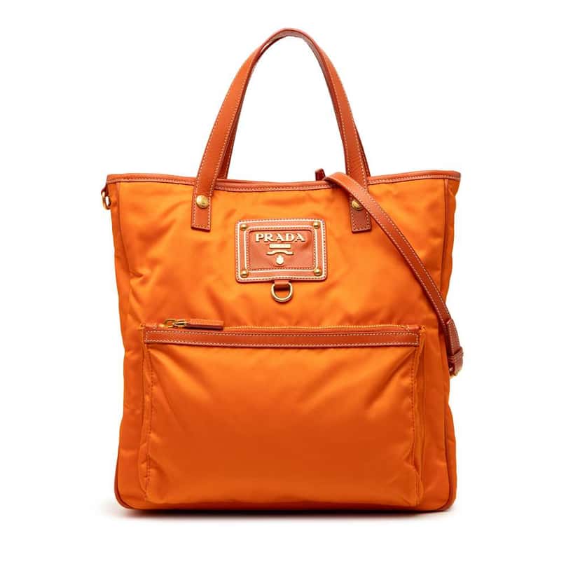 Prada Saffiano Trimmed Tessuto Logo Oro Satchel Orange Very good condition - Front View