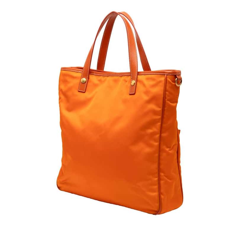 Prada Saffiano Trimmed Tessuto Logo Oro Satchel Orange Very good condition - Back View