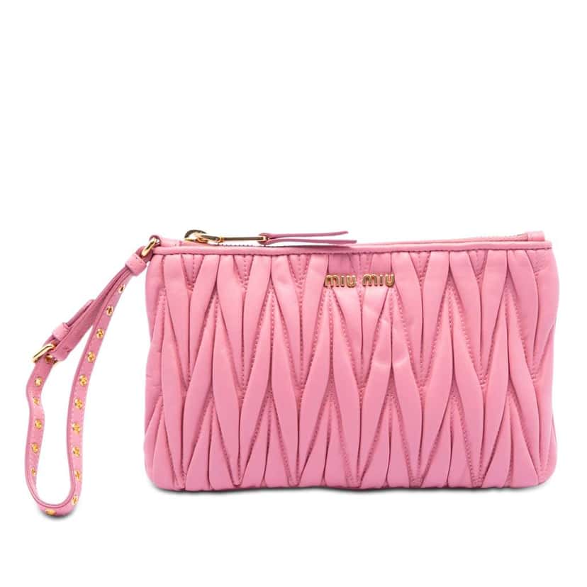 Miu Miu Matelasse Lambskin Leather Clutch Pink Leather Very good condition - Front View