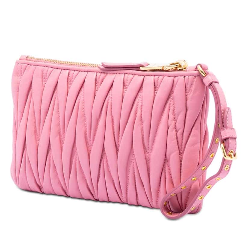 Miu Miu Matelasse Lambskin Leather Clutch Pink Leather Very good condition - Back View