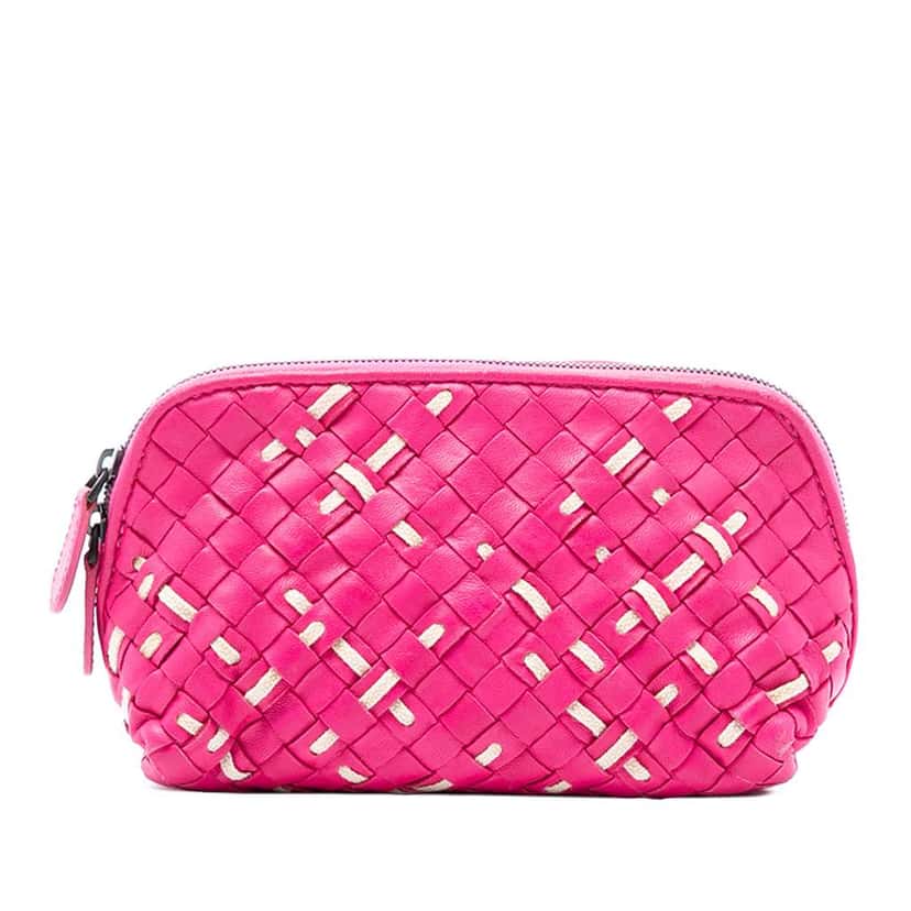 Bottega Veneta Nappa Intrecciato Pouch Pink Leather Very good condition - Front View