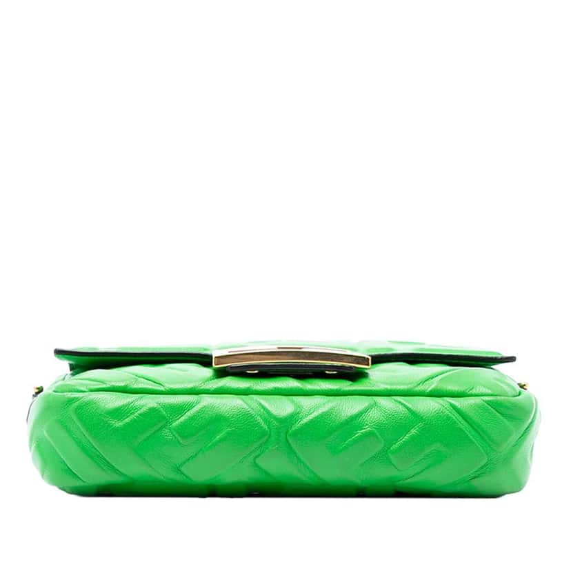 Fendi Mini Zucca Embossed Leather Baguette Satchel Green Leather Very good condition - Inside View