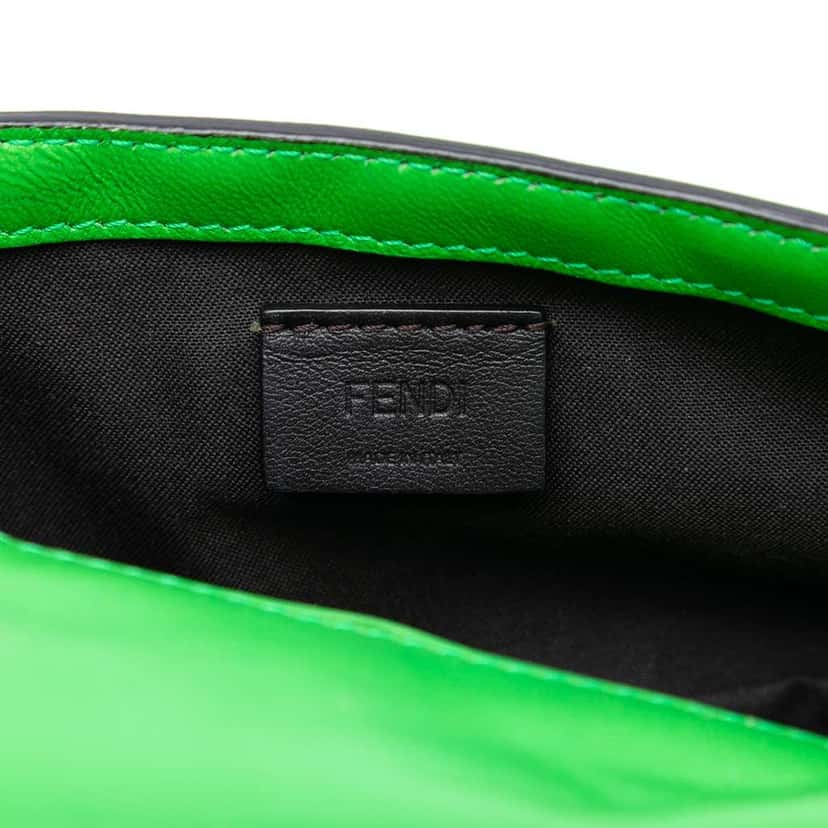 Fendi Mini Zucca Embossed Leather Baguette Satchel Green Leather Very good condition - Box View