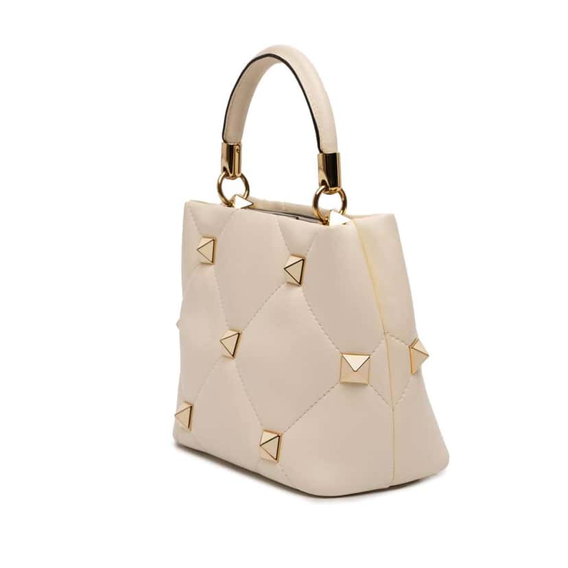 Valentino Small Nappa Roman Stud The Handle Bag White Leather Very good condition - Back View