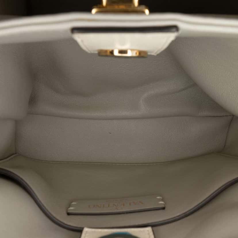Valentino Small Nappa Roman Stud The Handle Bag White Leather Very good condition - Box View