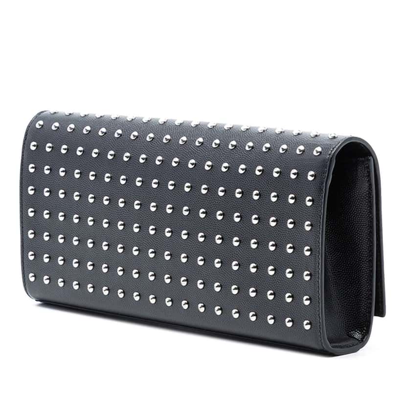 Saint Laurent Grain De Poudre Classic Monogram Studded Clutch Black Leather Very good condition - Back View