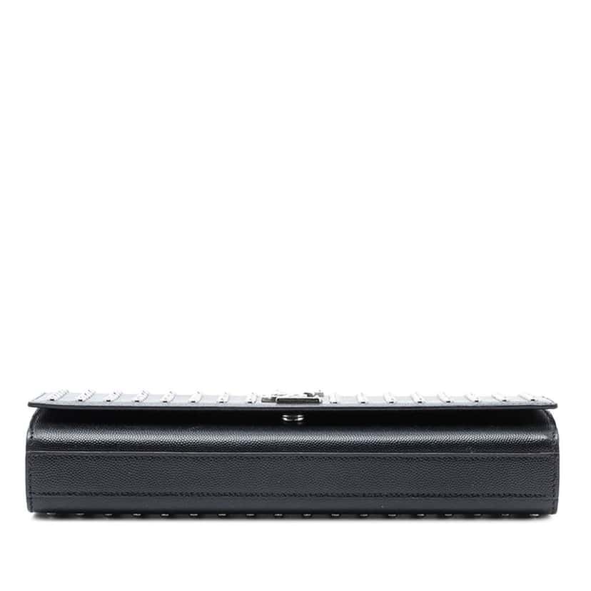 Saint Laurent Grain De Poudre Classic Monogram Studded Clutch Black Leather Very good condition - Inside View