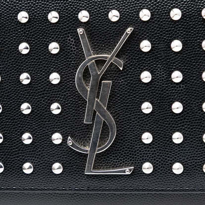 Saint Laurent Grain De Poudre Classic Monogram Studded Clutch Black Leather Very good condition - Box View