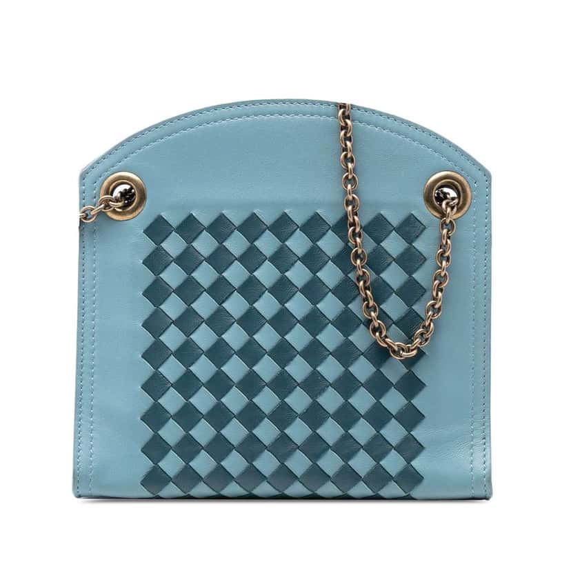 Bottega Veneta Nappa Intrecciato Chain Wallet Blue Leather Very good condition - Front View