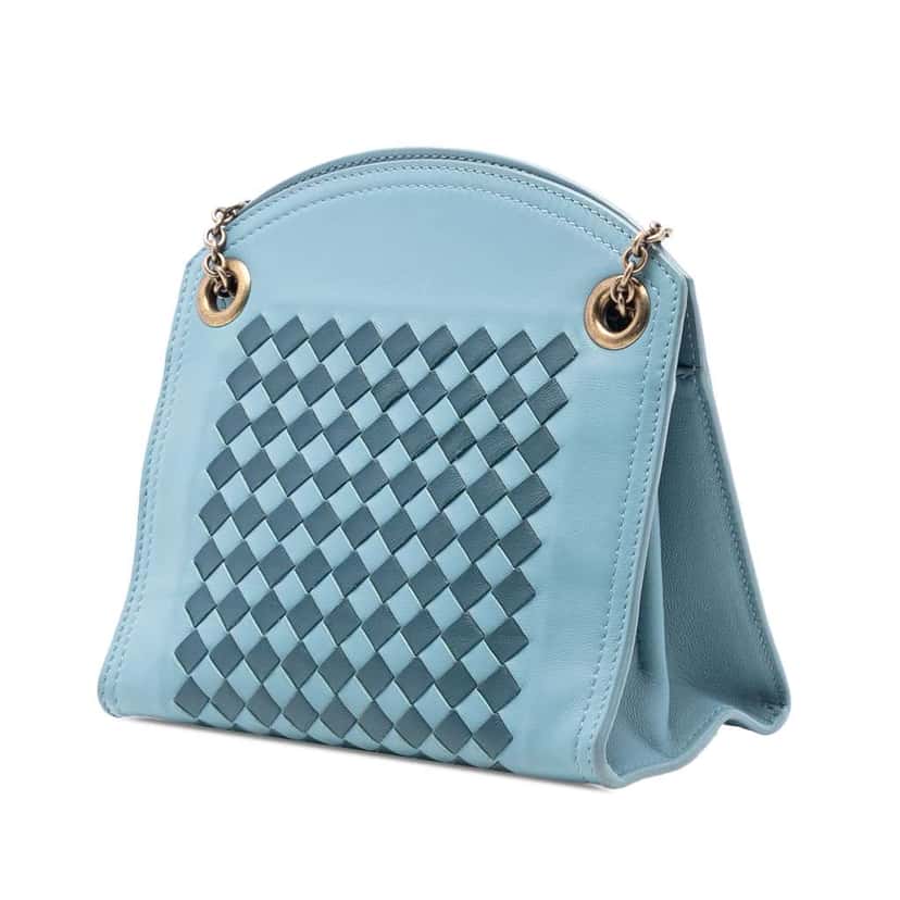 Bottega Veneta Nappa Intrecciato Chain Wallet Blue Leather Very good condition - Back View