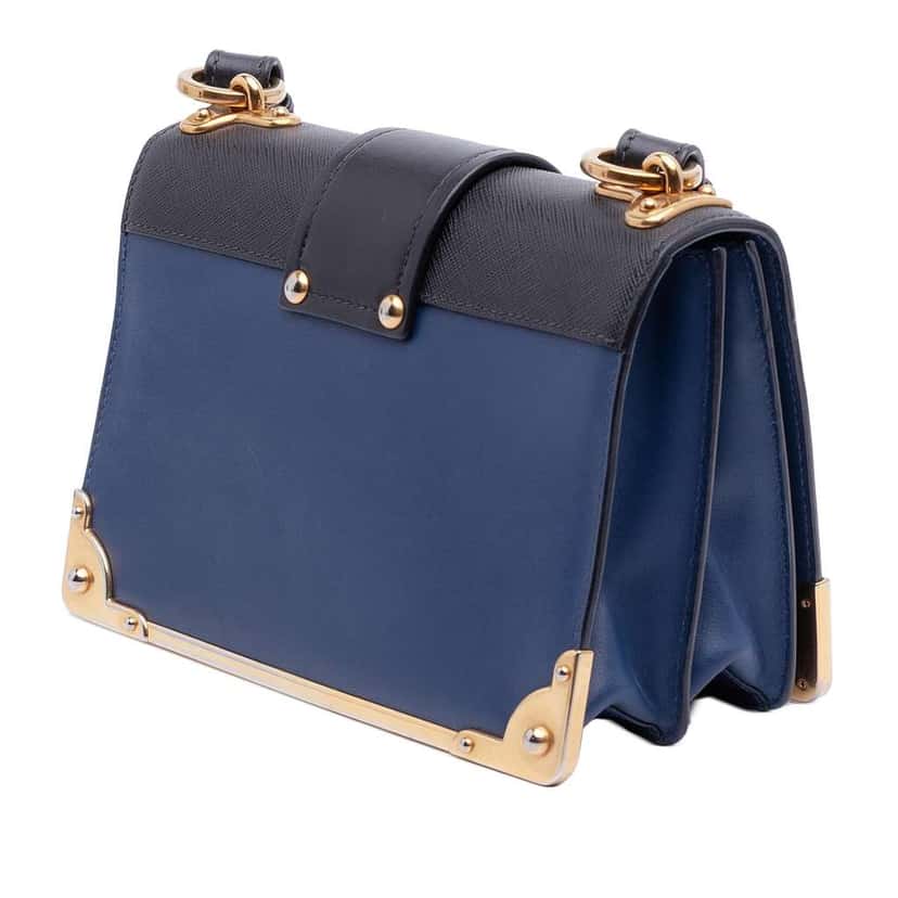 Prada Saffiano Trimmed City Calf Cahier Crossbody Blue Leather Very good condition - Back View