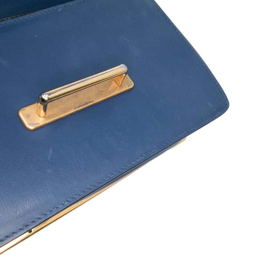 Prada Saffiano Trimmed City Calf Cahier Crossbody Blue Leather Very good condition - Box View