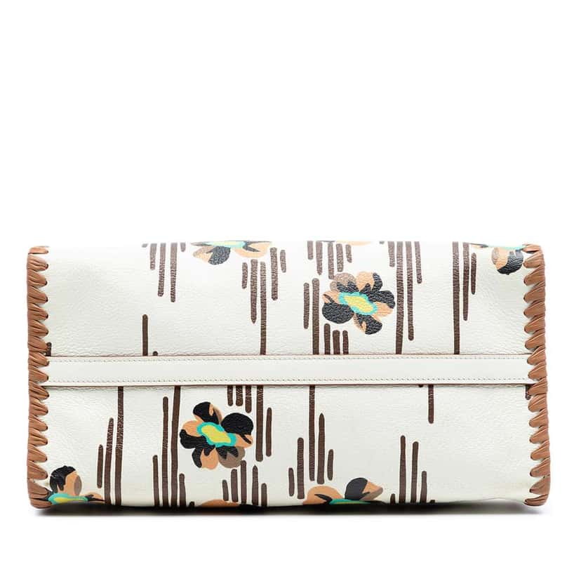 Prada City Calf Trimmed Madras Floral Print Paradigme Whipstitch Satchel White Leather Very good condition - Inside View