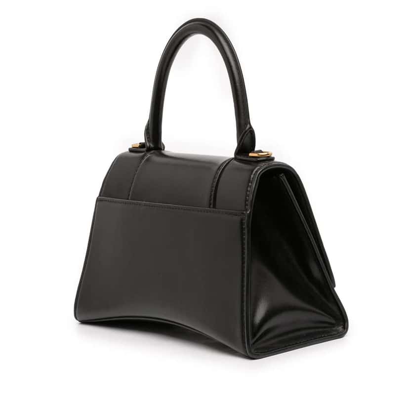 Balenciaga Small Shiny Box Calfskin Hourglass Top Handle Bag Black Leather Very good condition - Back View