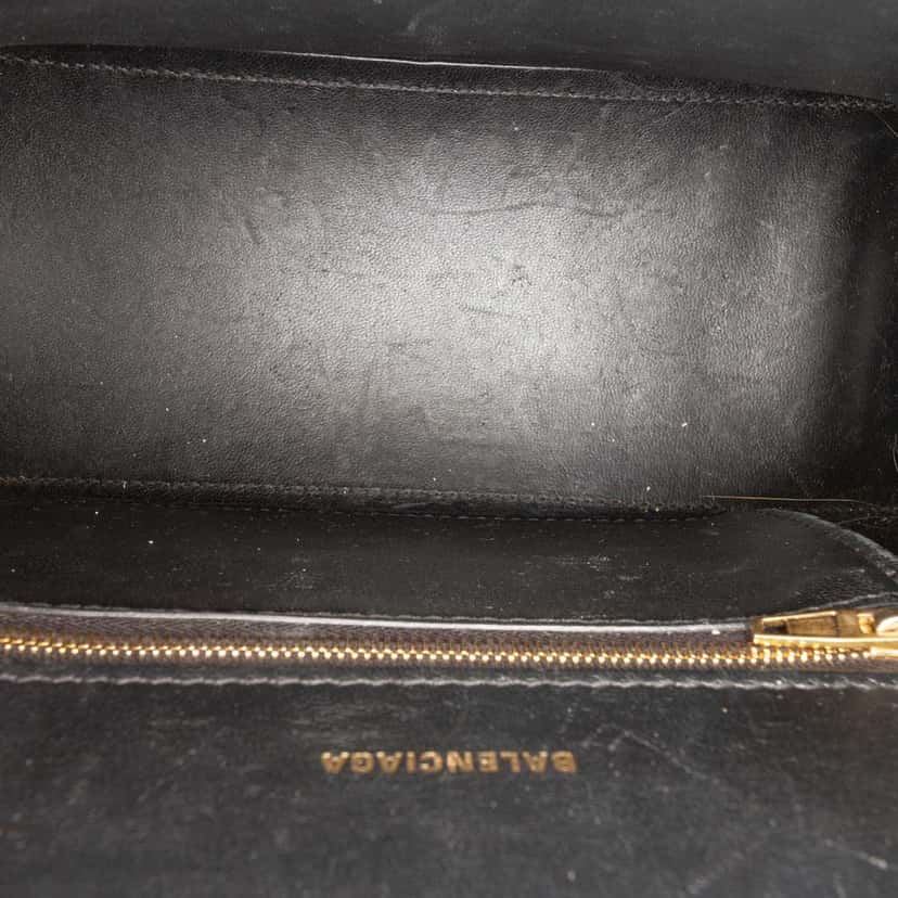 Balenciaga Small Shiny Box Calfskin Hourglass Top Handle Bag Black Leather Very good condition - Box View