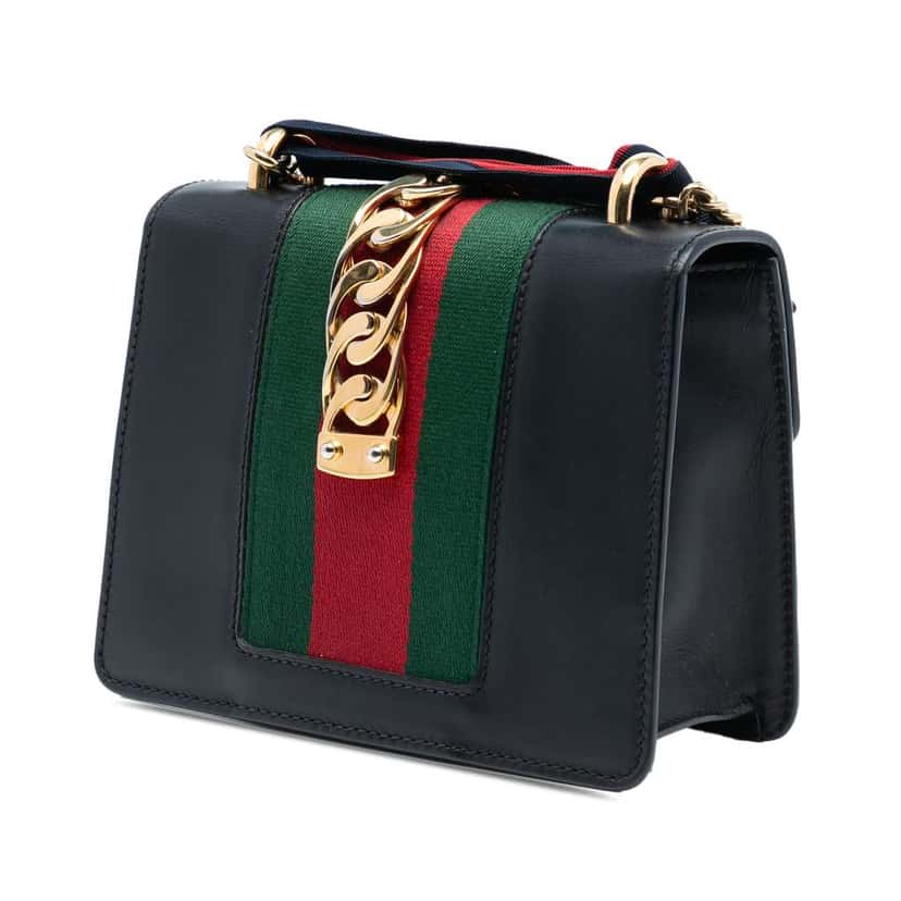 Gucci Mini Leather Web Sylvie Chain Crossbody Black Leather Very good condition - Back View