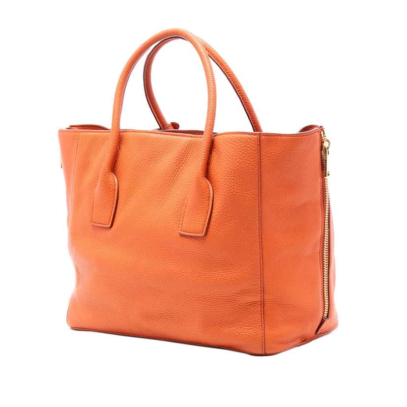 Prada Vitello Daino Side Zip Twin Pocket Open Convertible Tote Orange Leather Very good condition - Back View