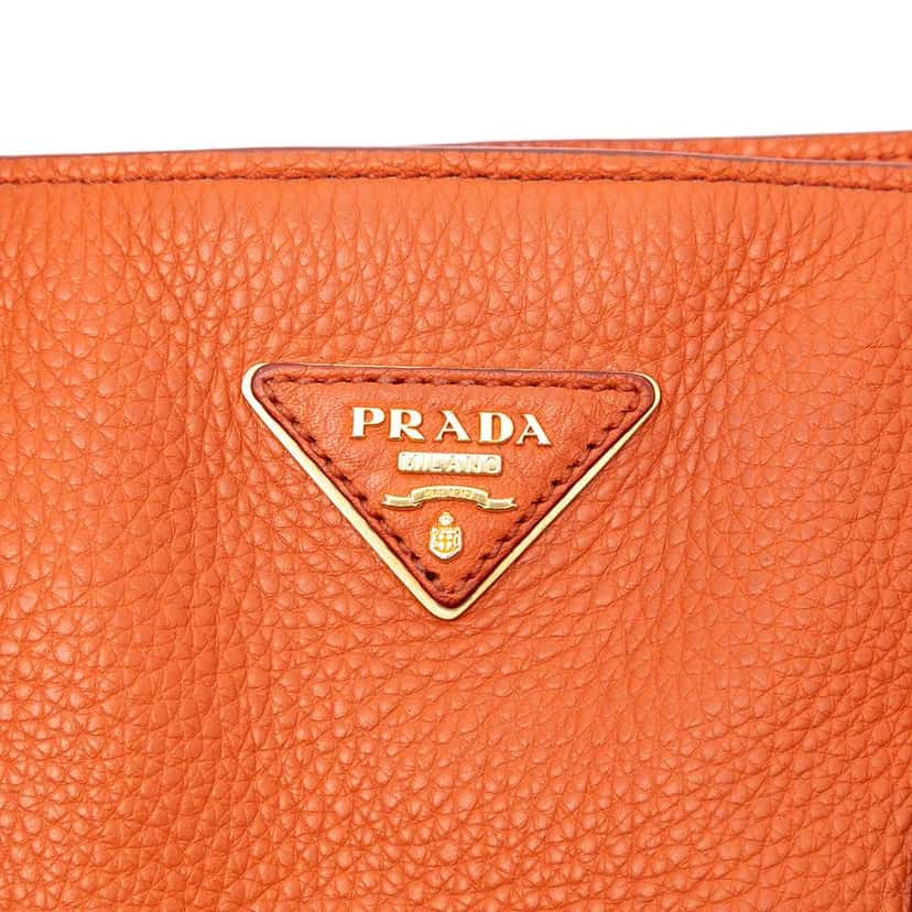 Prada Vitello Daino Side Zip Twin Pocket Open Convertible Tote Orange Leather Very good condition - Box View
