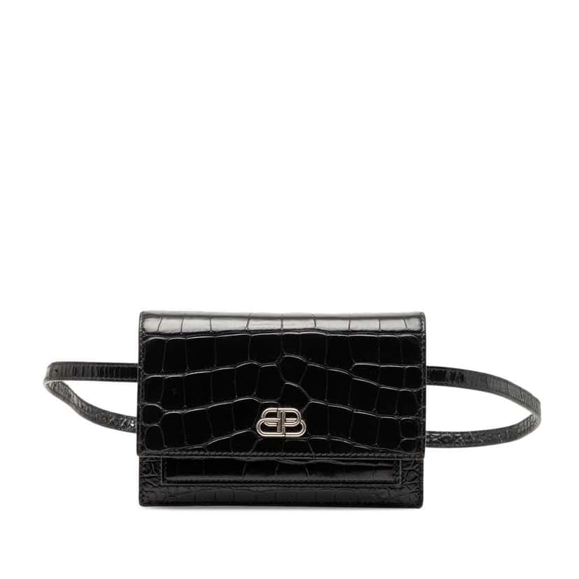 Balenciaga Croc Embossed Leather Sharp Belt Bag XS Black Leather Very good condition - Front View