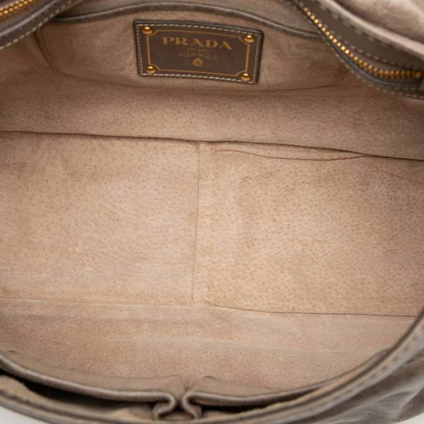 Prada Vitello Shine Push Lock Flap Shoulder Bag Brown Leather Very good condition - Model View