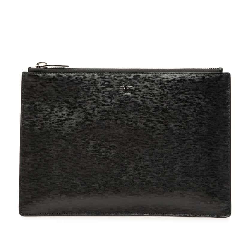 Dior Leather Bee Zip Top Pouch Black Leather Very good condition - Front View