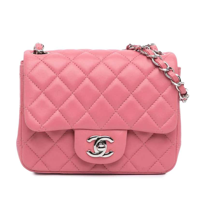 Chanel Mini Square Classic Lambskin Single Flap Pink Leather Very good condition - Front View